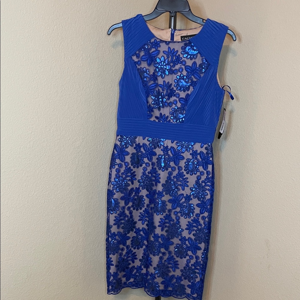 Cachet Royal Blue Sequin Floral Midi Dress